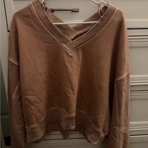 Aerie Women's V-Neck Sweater in Tan